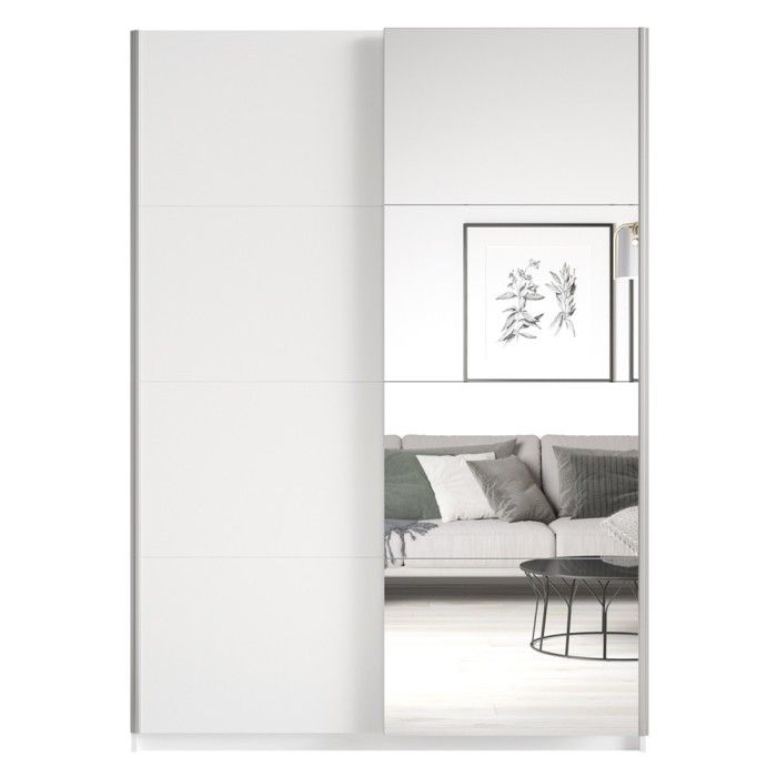 Chambre à coucher complète collection EOS : Armoire 120cm, Lit 180x200, commode, chevets. Couleur blanc mat