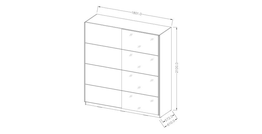 Chambre à coucher complète collection EOS : Armoire 180cm, Lit 180x200, commode, chevets. Couleur blanc mat