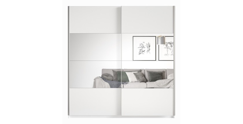 Chambre à coucher complète collection EOS : Armoire 180cm, Lit 180x200, commode, chevets. Couleur blanc mat