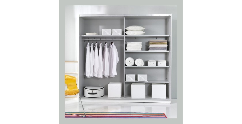 Chambre à coucher complète collection EOS : Armoire 180cm, Lit 180x200, commode, chevets. Couleur blanc mat