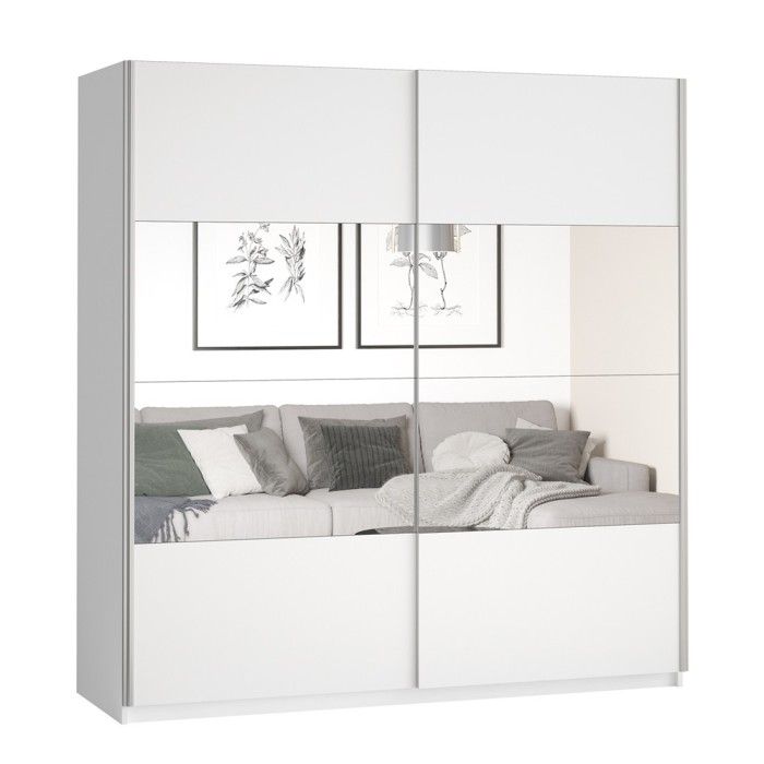 Chambre à coucher complète collection EOS : Armoire 180cm, Lit 180x200, commode, chevets. Couleur blanc mat