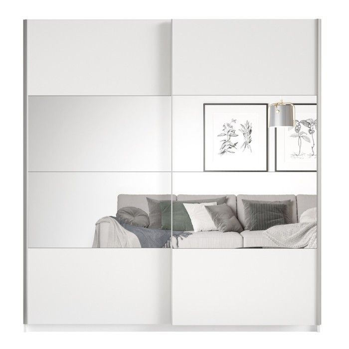 Chambre à coucher complète collection EOS : Armoire 200cm, Lit 180x200, commode, chevets. Couleur blanc mat