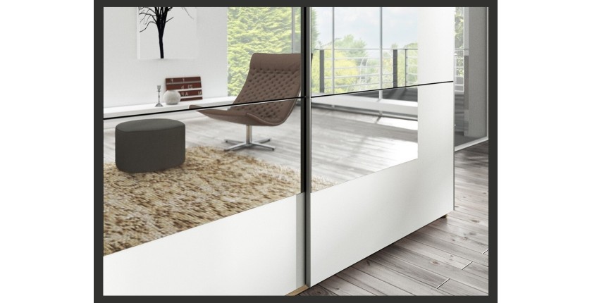 Chambre à coucher complète collection EOS : Armoire 220cm, Lit 180x200, commode, chevets. Couleur blanc mat