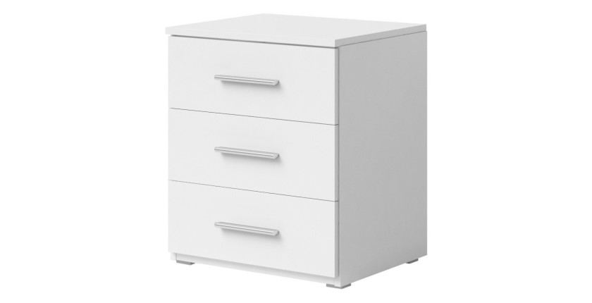 Chambre à coucher complète collection EOS : Armoire 220cm, Lit 180x200, commode, chevets. Couleur blanc mat