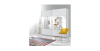 Chambre à coucher complète collection EOS : Armoire 220cm, Lit 180x200, commode, chevets. Couleur blanc mat