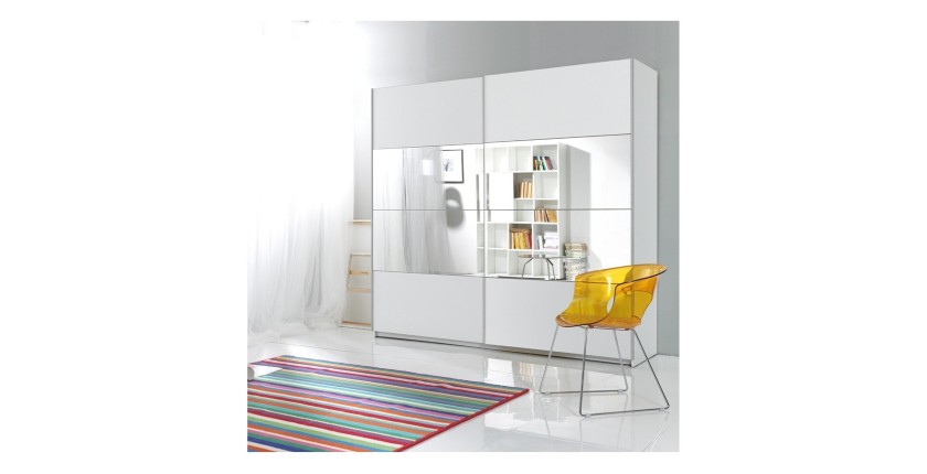 Chambre à coucher complète collection EOS : Armoire 220cm, Lit 180x200, commode, chevets. Couleur blanc mat