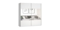 Chambre à coucher complète collection EOS : Armoire 220cm, Lit 180x200, commode, chevets. Couleur blanc mat