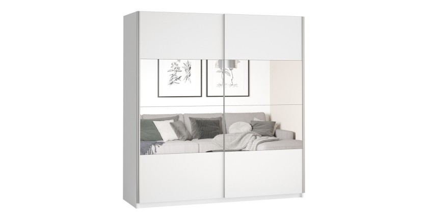 Chambre à coucher complète collection EOS : Armoire 220cm, Lit 180x200, commode, chevets. Couleur blanc mat