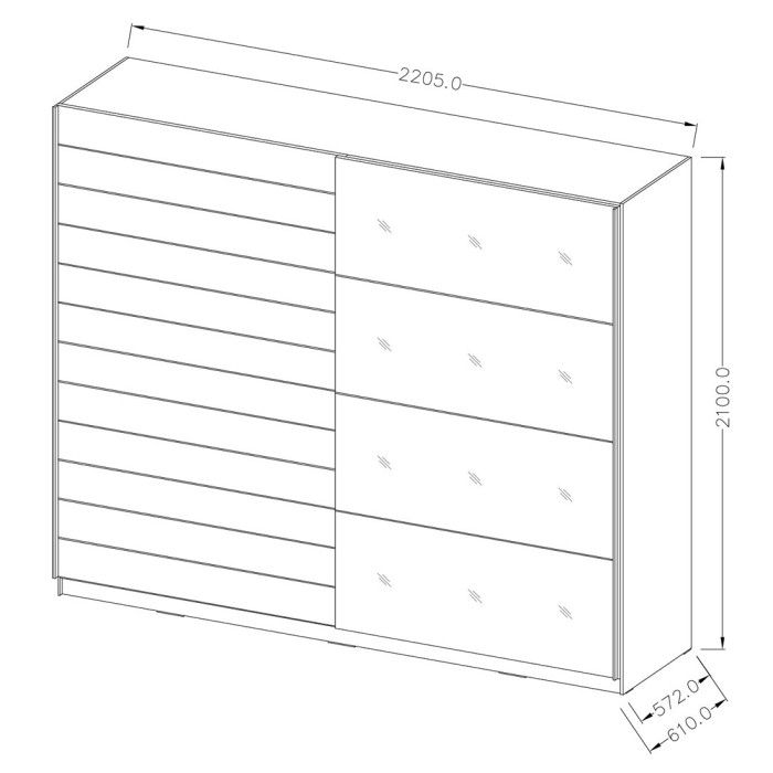 Chambre à coucher complète collection EOS : Armoire 220cm, Lit 180x200, commode, chevets. Couleur blanc mat