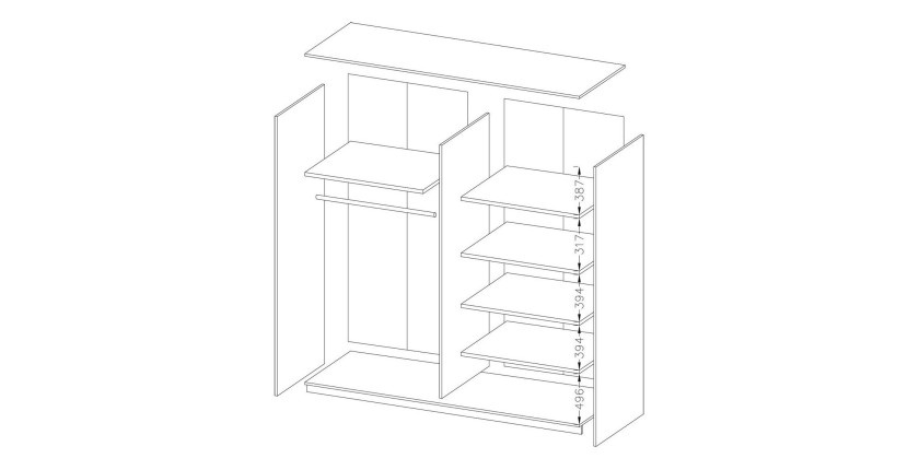 Chambre à coucher complète collection EOS : Armoire 220cm, Lit 180x200, commode, chevets. Couleur blanc mat