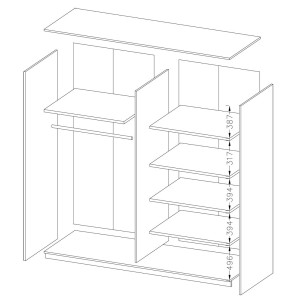 Chambre à coucher complète collection EOS : Armoire 220cm, Lit 180x200, commode, chevets. Couleur blanc mat