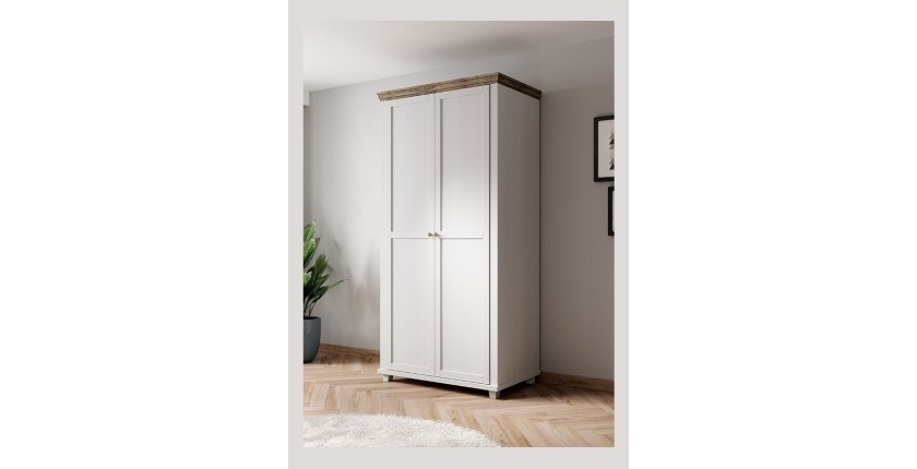 Armoire 110x220 avec 2 portes. Coloris blanc et chêne. Collection ASSIA