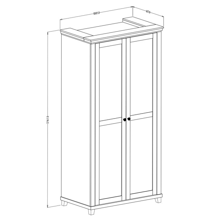 Armoire 110x220 avec 2 portes. Coloris blanc et chêne. Collection ASSIA