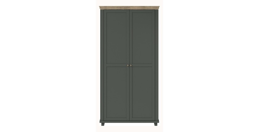 Armoire 110x220 avec 2 portes. Coloris vert et chêne. Collection ASSIA