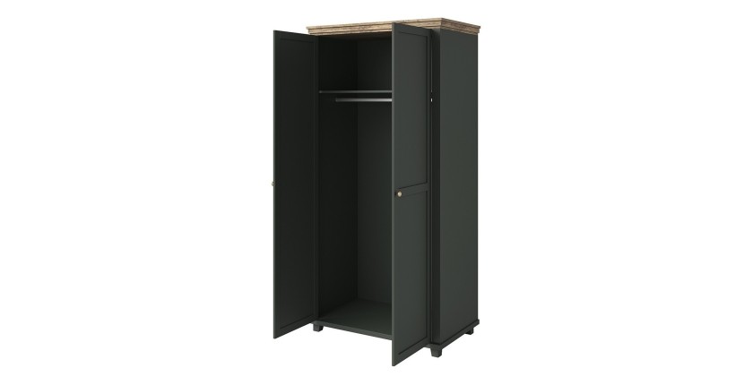 Armoire 110x220 avec 2 portes. Coloris vert et chêne. Collection ASSIA