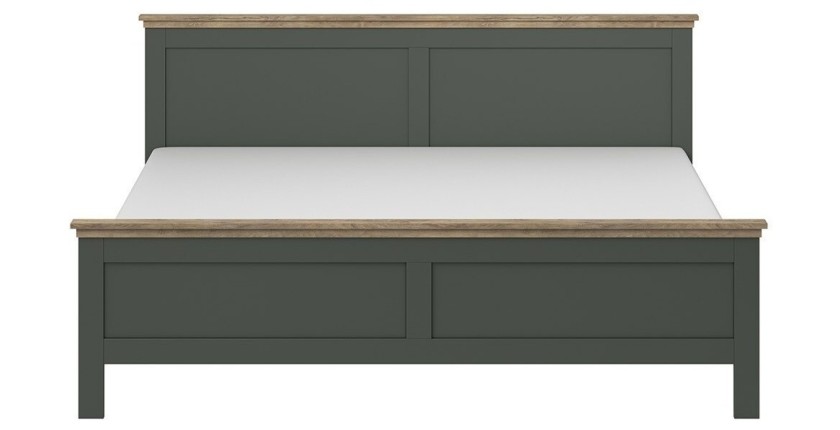 Lit adulte 140x200 collection ASSIA. Coloris vert kaki et  finitions aspect chêne.