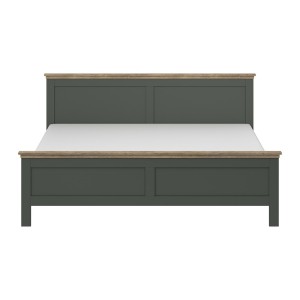 Lit adulte 140x200 collection ASSIA. Coloris vert kaki et  finitions aspect chêne.