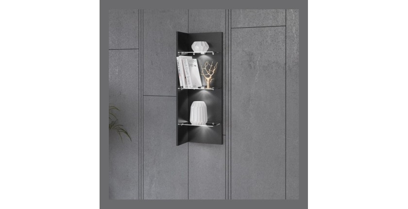 Étagère verticale avec éclairage LED intégré collection ZANTE. Coloris noir brillant pailleté.