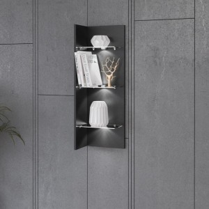 Étagère verticale avec éclairage LED intégré collection ZANTE. Coloris noir brillant pailleté.