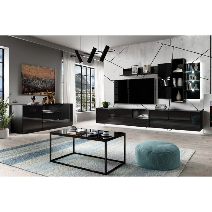 Étagère verticale avec éclairage LED intégré collection ZANTE. Coloris noir brillant pailleté.