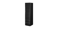 Vitrine haute, 1 porte vitrée et 2 tiroirs collection ZANTE avec LED intégrées. Coloris noir brillant pailleté.