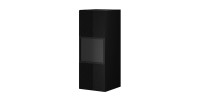 Vitrine suspendue, 1 porte vitrée avec LED intégrée collection ZANTE. Coloris noir brillant pailleté.
