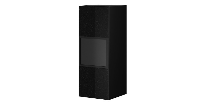 Vitrine suspendue, 1 porte vitrée avec LED intégrée collection ZANTE. Coloris noir brillant pailleté.