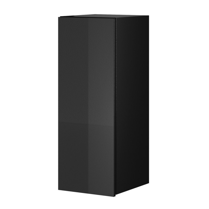 Vitrine suspendue 1 porte collection ZANTE. Coloris noir brillant pailleté.