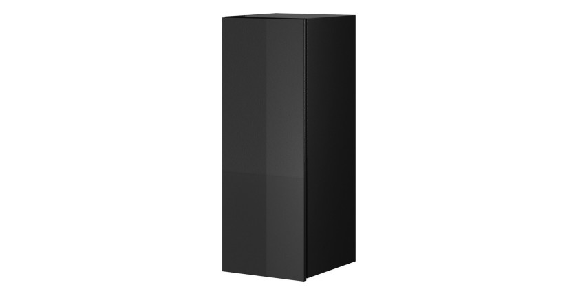 Vitrine suspendue 1 porte collection ZANTE. Coloris noir brillant pailleté.