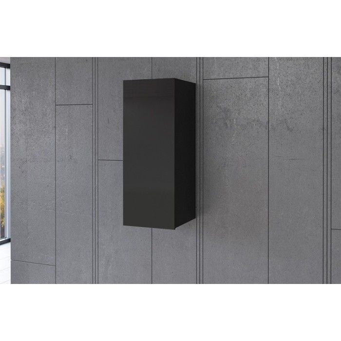 Vitrine suspendue 1 porte collection ZANTE. Coloris noir brillant pailleté.