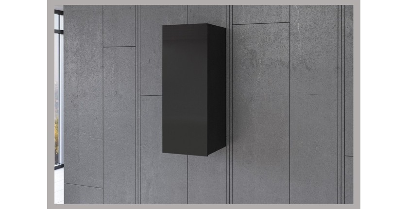 Vitrine suspendue 1 porte collection ZANTE. Coloris noir brillant pailleté.