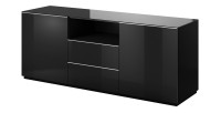 Buffet 180cm 2 portes et 2 tiroirs collection ZANTE. Coloris noir brillant pailleté. LED inclus