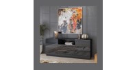 Buffet 180cm 2 portes et 2 tiroirs collection ZANTE. Coloris noir brillant pailleté. LED inclus