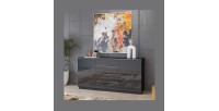 Buffet 160cm 2 portes et 4 tiroirs collection ZANTE. Coloris noir brillant pailleté.