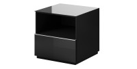 Petit Meuble TV ou meuble d'appoint 50cm collection ZANTE avec 1 tiroir et une niche avec LED. Couleur noir brillant pailleté