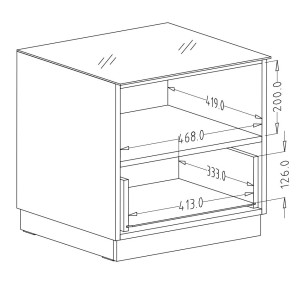 Petit Meuble TV ou meuble d'appoint 50cm collection ZANTE avec 1 tiroir et une niche avec LED. Couleur noir brillant pailleté