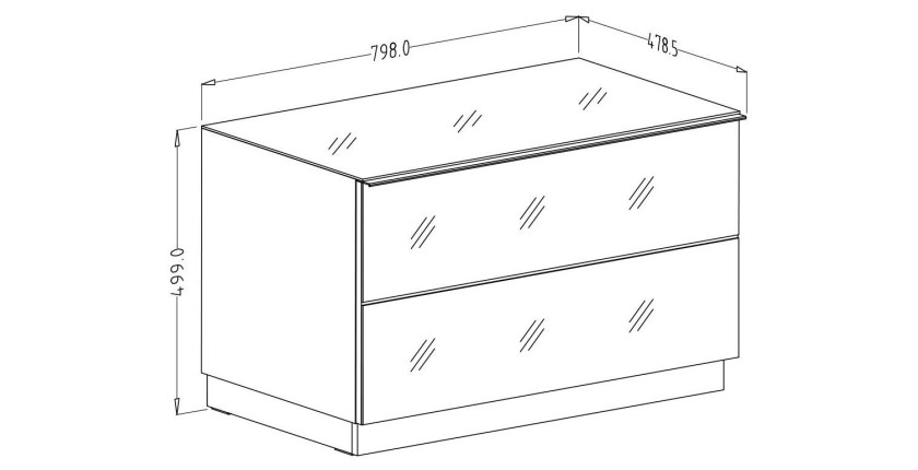 Meuble TV ou meuble d'appoint 80cm collection ZANTE avec 2 tiroirs. Couleur noir brillant pailleté
