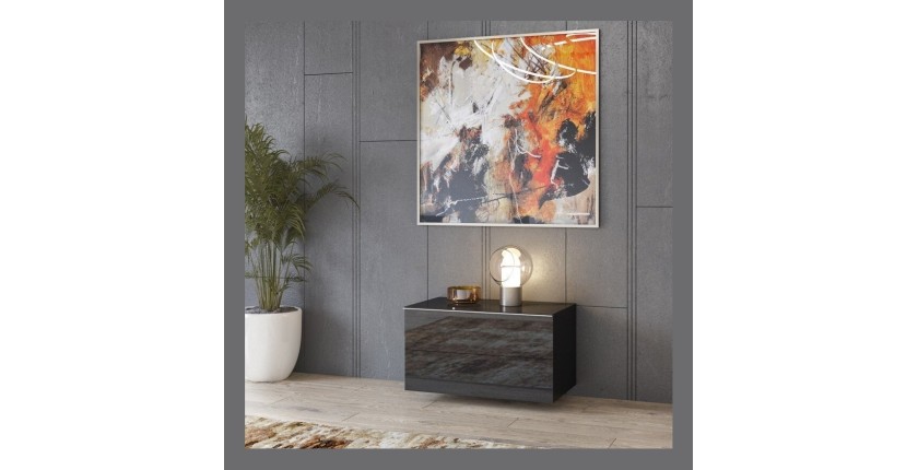 Meuble TV ou meuble d'appoint 80cm collection ZANTE avec 2 tiroirs. Couleur noir brillant pailleté