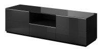 Meuble TV 180cm collection ZANTE avec 2 portes et 1 tiroir. LED incluses. Couleur noir brillant pailleté
