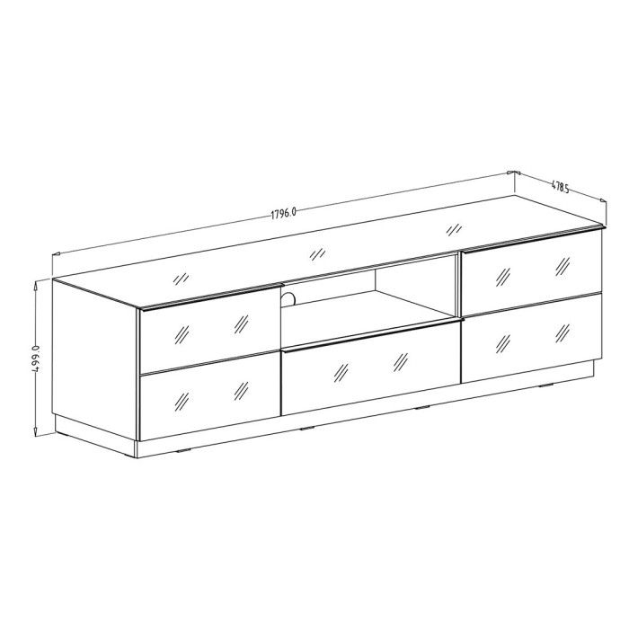 Meuble TV 180cm collection ZANTE avec 2 portes et 1 tiroir. LED incluses. Couleur noir brillant pailleté