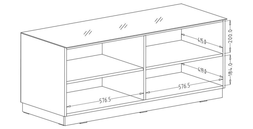Meuble TV 120cm collection ZANTE avec 1porte. Couleur noir brillant pailleté
