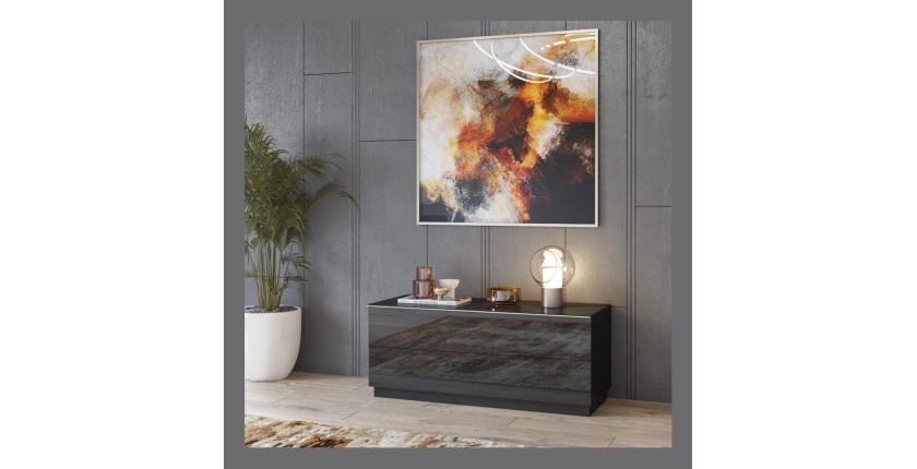 Meuble TV 120cm collection ZANTE avec 1porte. Couleur noir brillant pailleté
