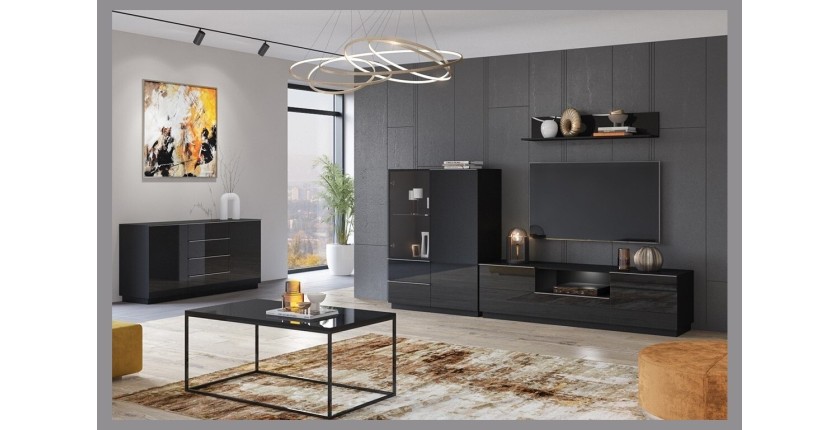 Buffet haut collection ZANTE. LED intégrées. Coloris noir brillant pailleté.