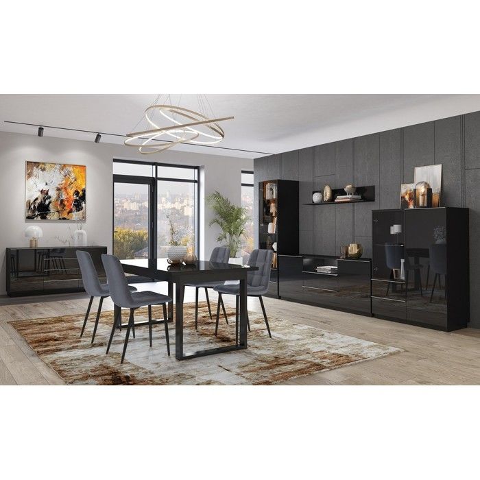Buffet haut collection ZANTE. LED intégrées. Coloris noir brillant pailleté.