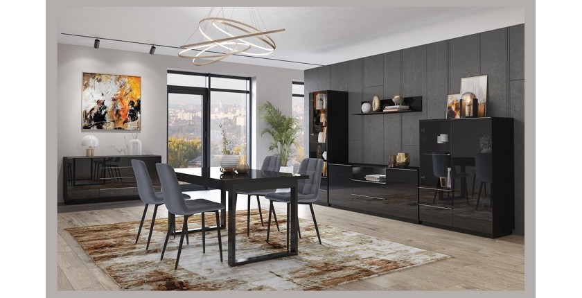 Buffet haut collection ZANTE. LED intégrées. Coloris noir brillant pailleté.