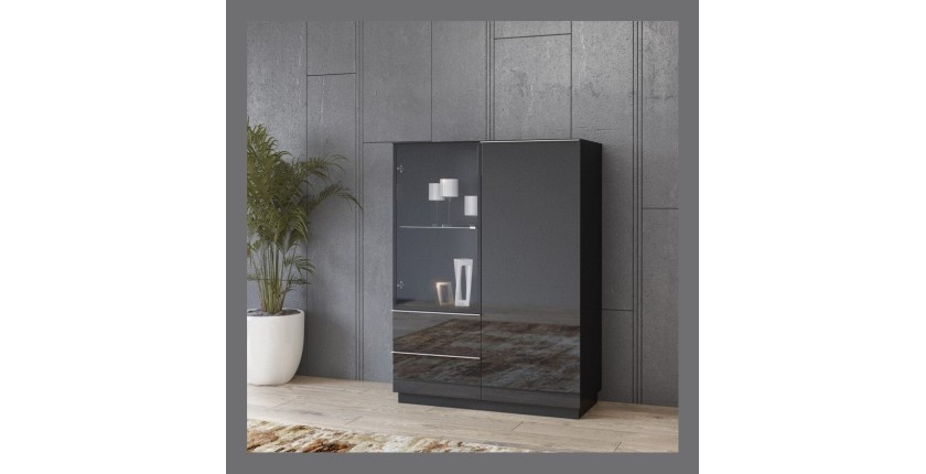 Buffet haut collection ZANTE. LED intégrées. Coloris noir brillant pailleté.