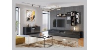 Table basse design collection ZANTE. Couleur noir brillant pailleté.