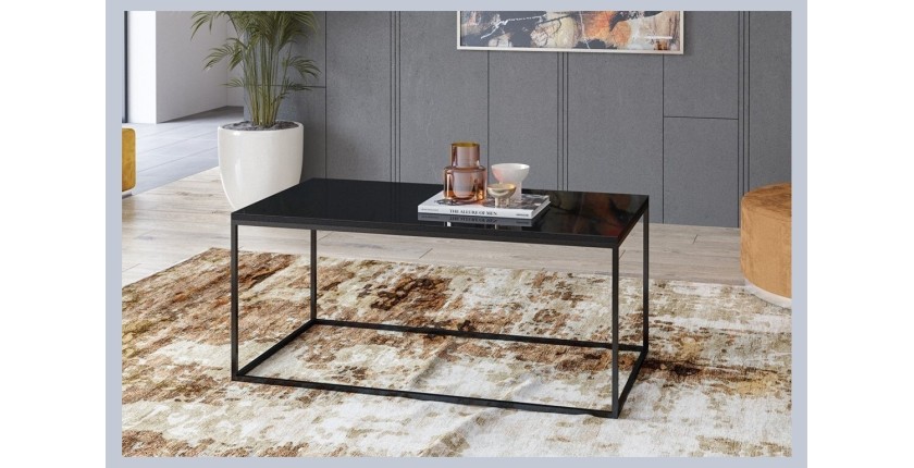 Table basse design collection ZANTE. Couleur noir brillant pailleté.