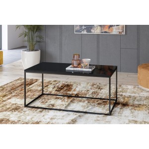 Table basse design collection ZANTE. Couleur noir brillant pailleté.