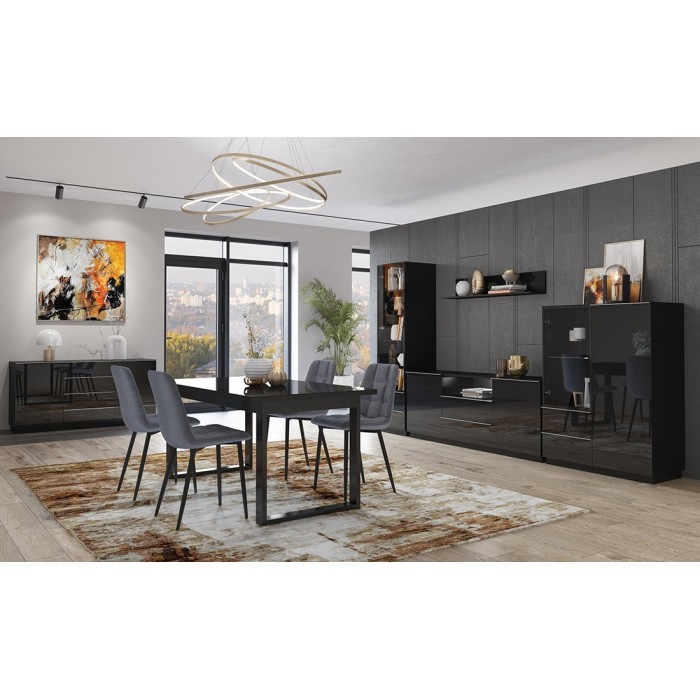 Ensemble de 6 meubles de salon collection ZANTE. Couleur noir brillant pailleté.